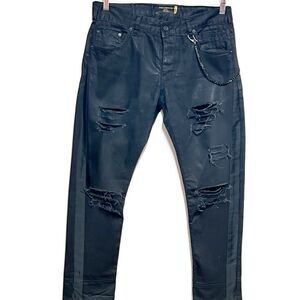 Dolce & Gabbana Raw Black Waxed Destroyed Biker Jeans Mens Sz 33